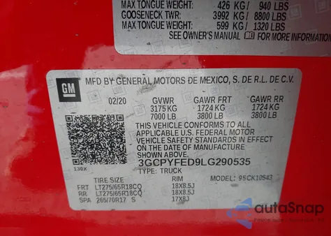 2020 Chevrolet Silverado 1500 4Wd Short Bed Lt Trail Boss из США, поврежденный, VIN 3GCPYFED9LG290535